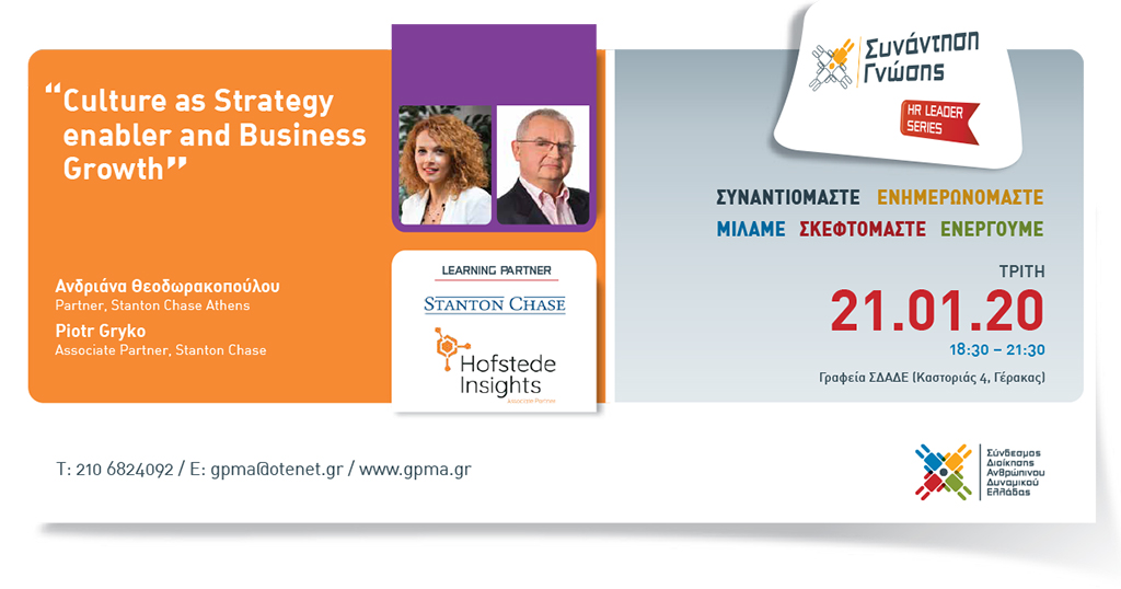 HR Leader Series Afternoon – “Culture as Strategy enabler & Business Growth” – 21 Ιανουαρίου 2020